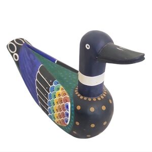 VINTAGE HAND CARVED PAINTED ASIAN WOOD DUCK VIBRANT